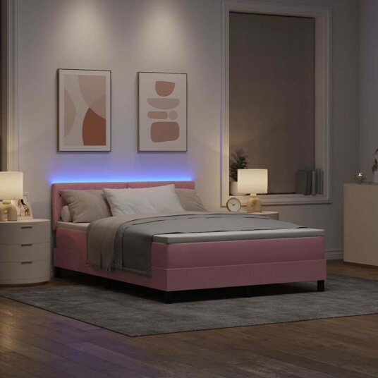 Bokfjær seng med madrass og LED Rosa 140x190 cm Fløyel