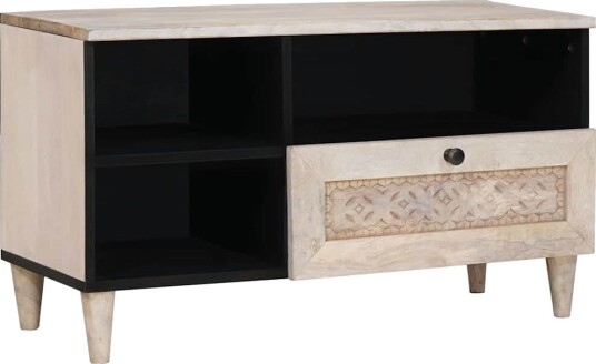 TV skap med skuff Blek Hvit 80 x 33 x 46 cm Massiv mango tre