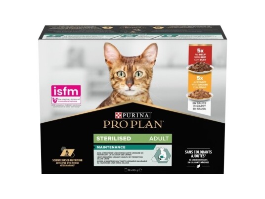 Purina Purina Pro Plan Sterilisert Biff Og Kylling I Saus Multipack Våt Kattemat 10X85 G