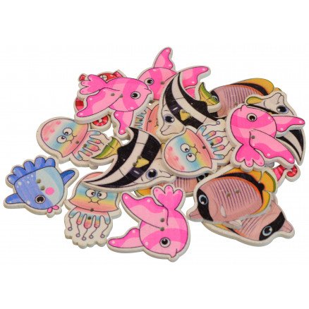 Infinity Hearts Knapper i tre med fisk Ass farger 36x24mm 18 stk 