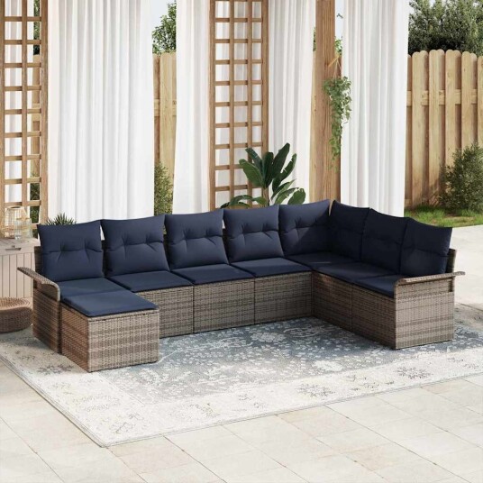 vidaXL Hagesofa Set 8 stk. Lysegrå Poly rattan