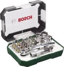 Bosch Skralleskrutrekker med 26 Deler og Bittsett i Boks Bosch Skralleskrutrekker med 26 Deler og Bittsett i Boks