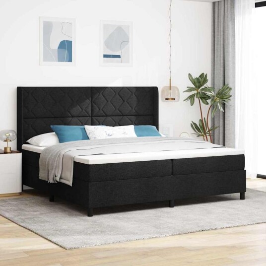  Bokfjæring Seng med Madrass og LED Svart 200x200 cm Stoff
