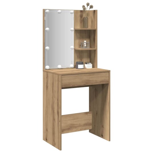 Sminkebord med LED artisan eik 60x40x140 cm 857000