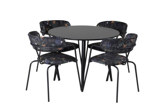 Venture Design Plaza & Arrow spisegruppe Svart/flerfarget 4 st stoler & bord 100 cm