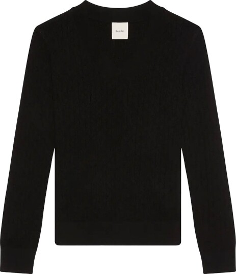 Calvin Klein Aop Pointelle Ls Top Black M