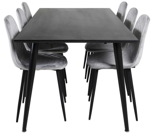 Venture Design Dipp & Polar spisegruppe Svart/grå 6 st stoler & bord 180 x 90 cm