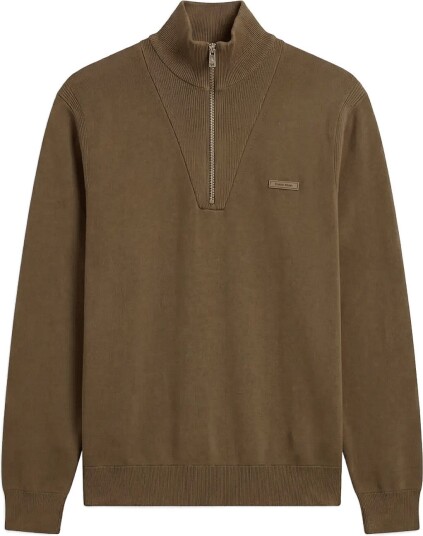 Calvin Klein Ls Snowy Tech Knit Qz Sweater 14   OLIVE NIGHT   M