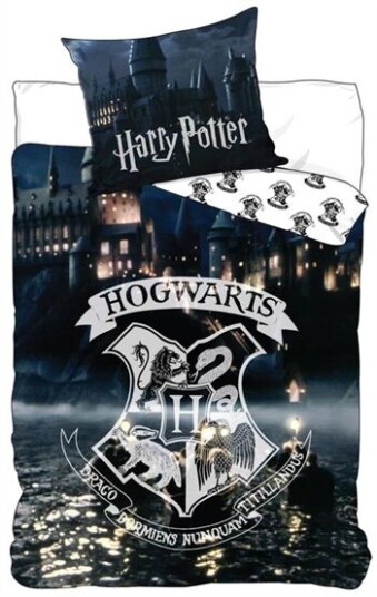 Licens Harry Potter sengetøy - 150x210 cm - Harry Potter - Hogwarts Logo - 2 i 1 design - 100% bomull