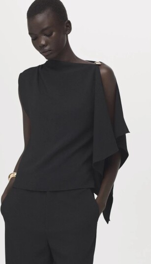 Mango Blouse With Asymmetrical Neckline Black S Mango Blouse With Asymmetrical Neckline Black S