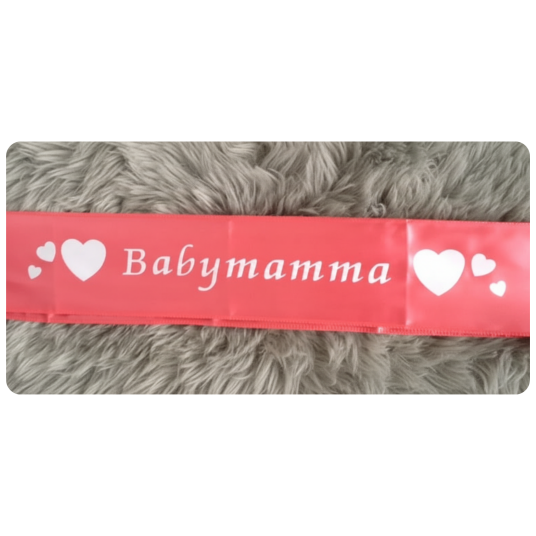 Rosa Ordensbånd Med Hvit Tekst Babymamma + Hjerter 