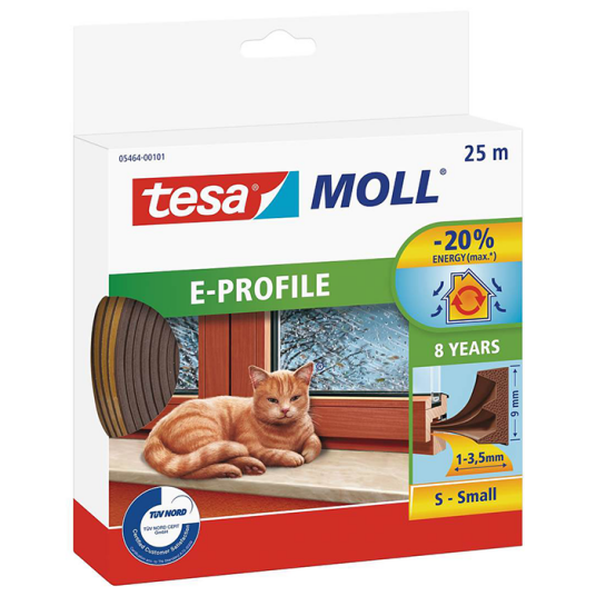 Tesa EPDM Tetningstape 25 m 9 mm x 4 mm Brun for Dører og Vinduer