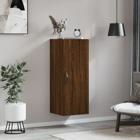 Veggmontert skap brun eik 34,5x34x90 cm konstruert tre 8721012115866