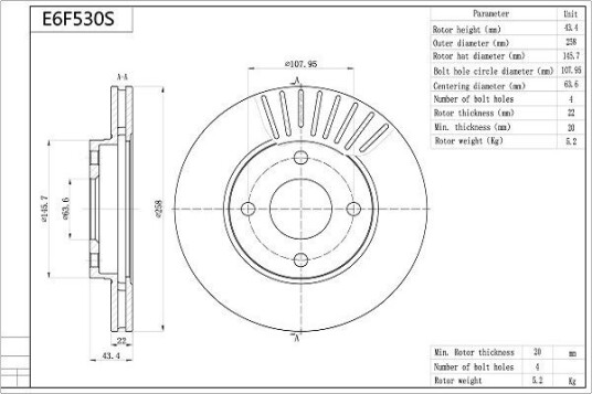Bremseskive AISIN E6F530S Bremseskive AISIN E6F530S