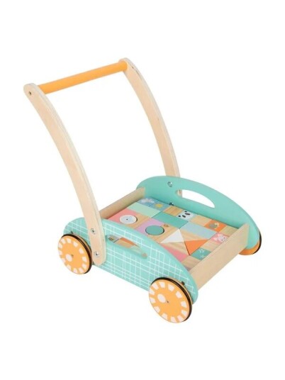 Small Foot Wooden Baby Walker Carriage with Blocks Pastel 35dlg. Small Foot Wooden Baby Walker Carriage with Blocks Pastel 35dlg.