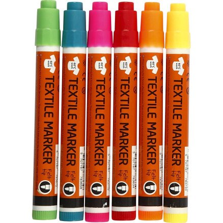 Diverse Tekstilmarkør strek 2-4 mm neonfarger 6 stk 1 pk