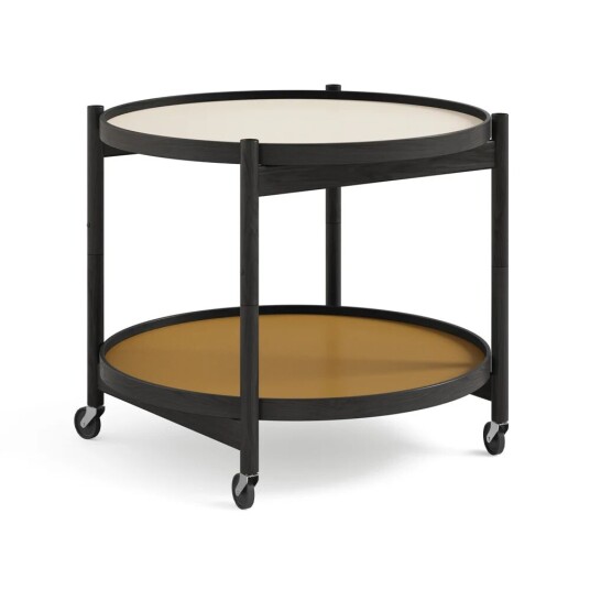 Brdr. Krüger Bølling Tray Table model 60 rullebord sunny, sortlakkert eikestativ