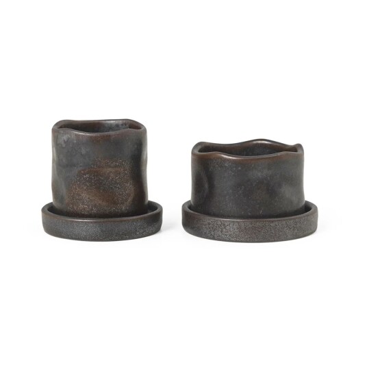 ferm LIVING Uneru Mini krukke med fat 2 deler Black