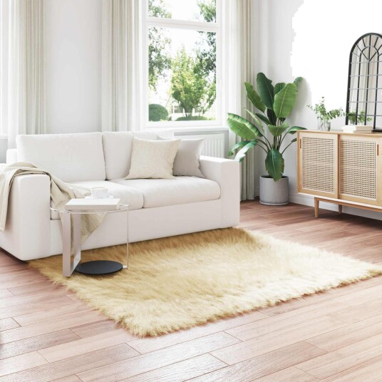 Faux Skinnmatte Tafalla Krem 160 x 160 cm Polyester