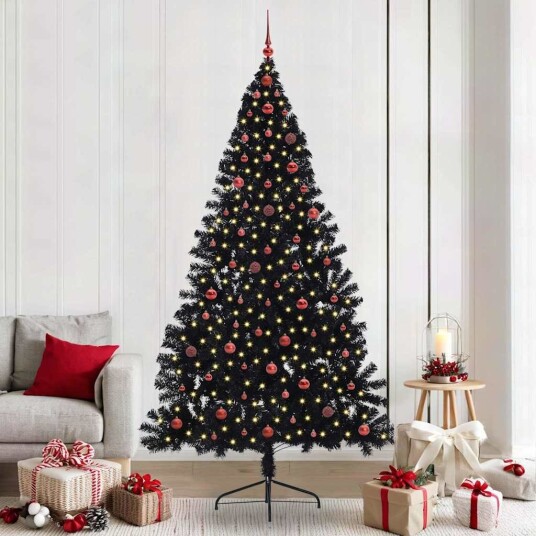 Kunstig Forhåndsopplyst Juletre med 300 LED Svart 240 cm PVC Kunstig Forhåndsopplyst Juletre med 300 LED Svart 240 cm PVC