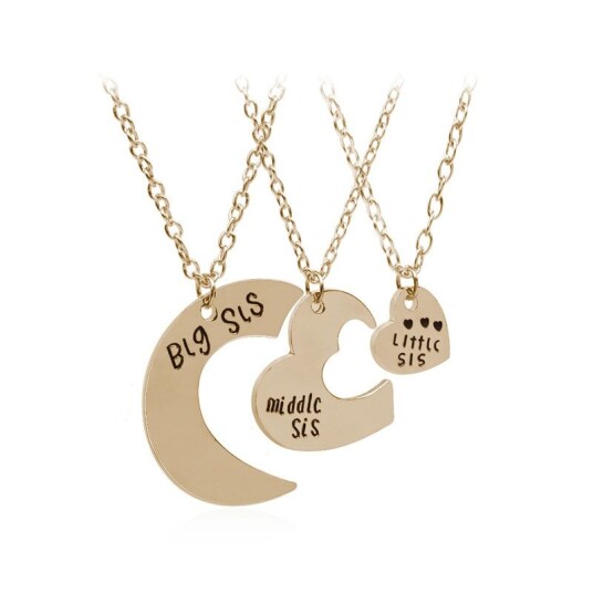 Inf Halskjede Til Søstrene "Big Sis", "Middle Sis" Og "Little Sis" 3 Deler Gull