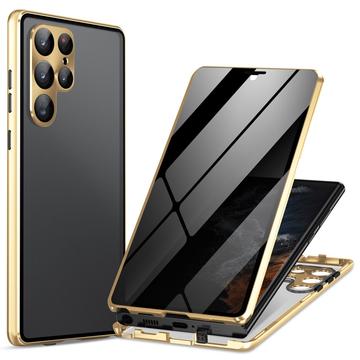 Samsung Galaxy S24 Ultra Magnetisk Deksel med Herdet Glass Privacy Gull