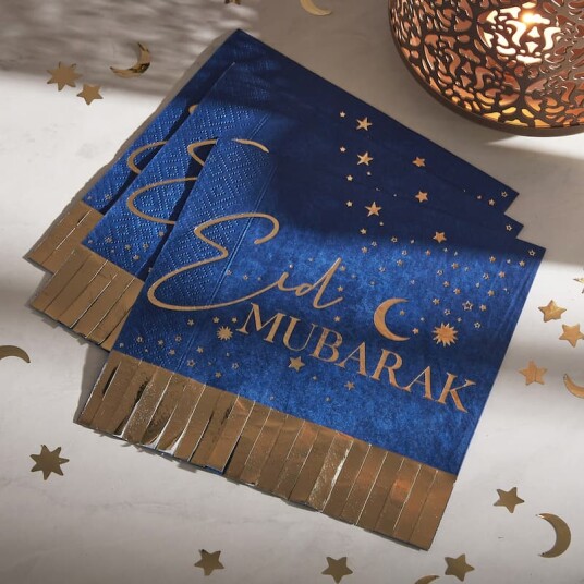 Ginger Ray Servietter Eid Mubarak Blå/Gull - 16-pakning