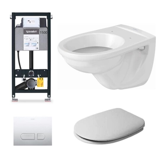 Duravit Toalettpakke D Code Vegghengt Toalett Fixtur Og Spyleknapp Med Toalettsete