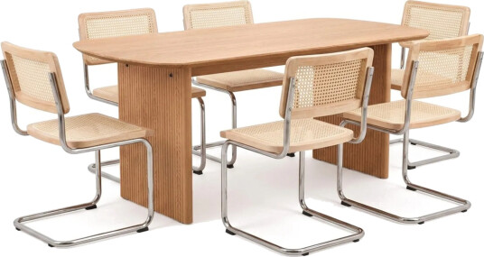 Alma spisegruppe rektangulær 180 cm eik med 6 Build spisestoler Eik