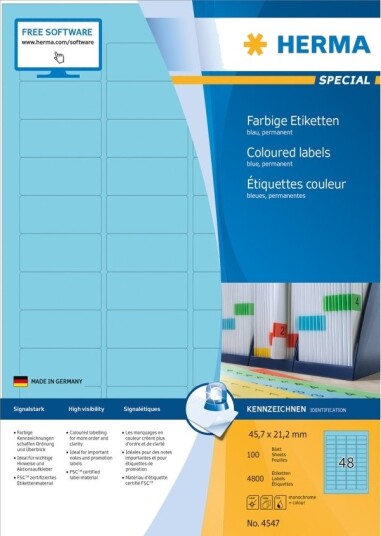 Herma 4547 Blå Rektangel A4 Universell Matte Laser/Blekkskriver
