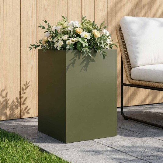 vidaXL Hageblomsterpotte Olivengrønn 50 x 50 x 75 cm Kaldvalsestål