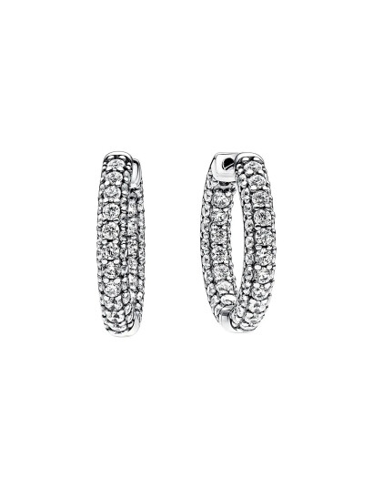 PANDORA Sterling Silver Hoop Earrings With Clear Cubic Zirconia Silver One Size