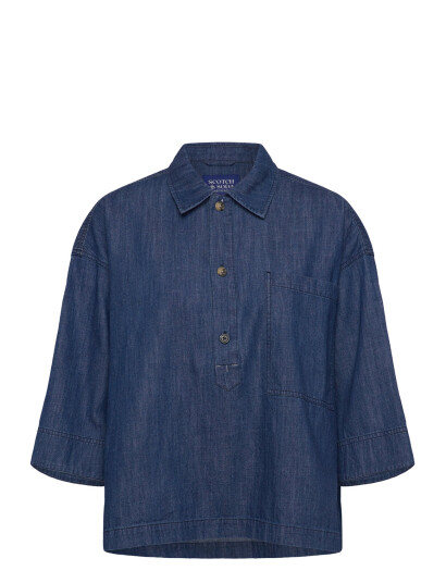 Scotch & Soda Lightweight Denim Popover Shirt - Navy - 34