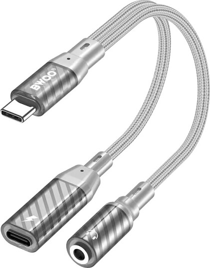 Bwoo Bz67 Adapter 2-I-1 Lightning/Usb-C Jack 3,5 Mm Grå Bwoo Bz67 Adapter 2-I-1 Lightning/Usb-C Jack 3,5 Mm Grå
