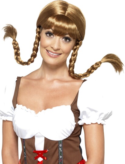 Bavarian Babe Brun Parykk med Fletter