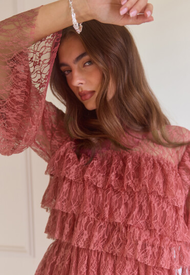 Bubbleroom Frill Lace Blouse Pink 42 Bubbleroom Frill Lace Blouse Pink 42