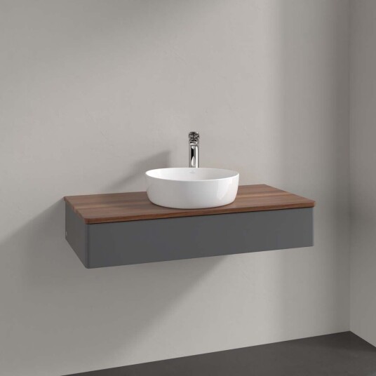 Villeroy & Boch Antao Servantskap med 1 skuff 100x50x19 cm m/lys Antrasitt/Valnøtt Villeroy & Boch Antao Servantskap med 1 skuff 100x50x19 cm m/lys Antrasitt/Valnøtt