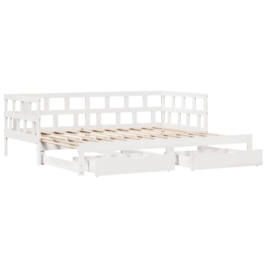 Uttrekkbar dagseng med skuffer hvit 90x200 cm heltre furu