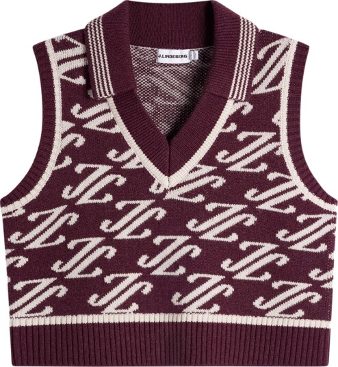 J.Lindeberg Phoebe Jacquard Knit Golfgenser dame Cardi Jacquard Winetasting Small
