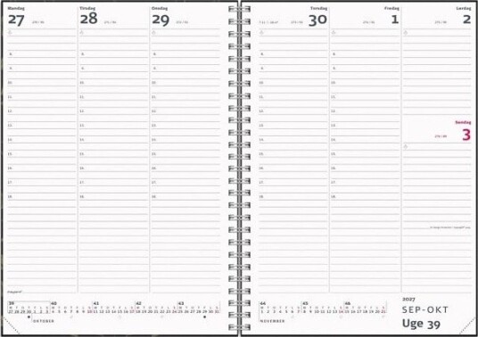 Mayland A5 ugekalender hjformat mrkegr PP plast 2027