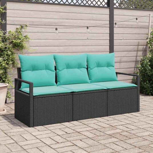 vidaXL Sofa sett 3 pcs Svart polyrotting
