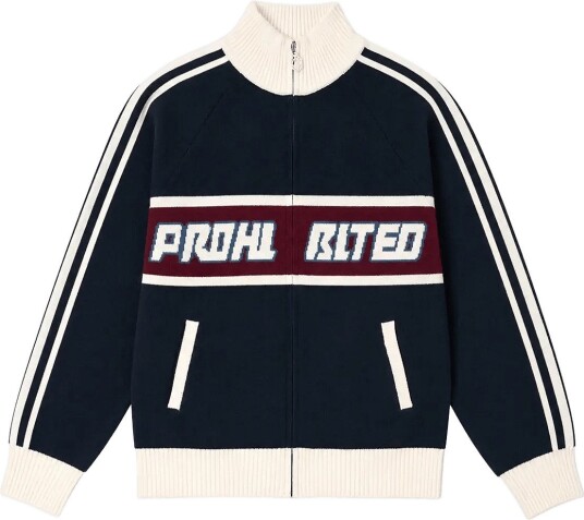 Prohibited Letterman Knit Jacket   Navy   S