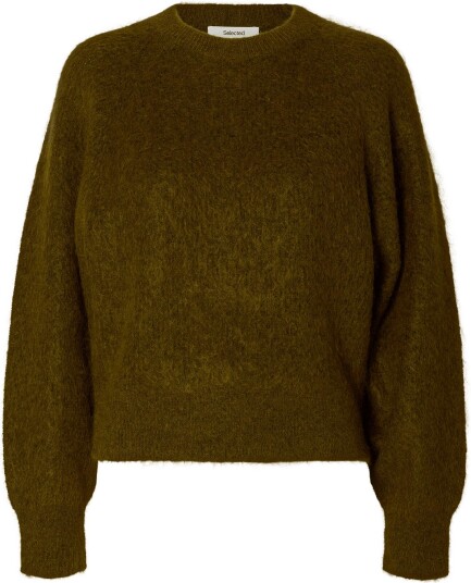 Selected Slwmira Ls Knit Short O Neck Noos   FIR GREEN   S