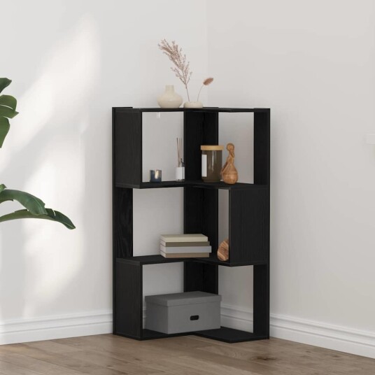 Hjørnebibliotek 3 Nivå Svart Eik 50x50x102 cm Komprimert Tre