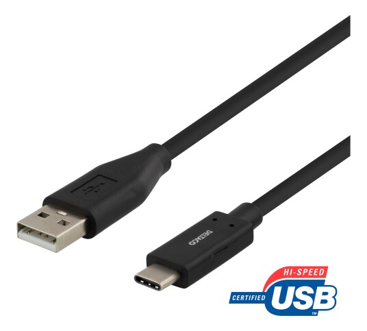 Deltaco USB 2.0 Type-A til Type-C 1,5m svart kabel Deltaco USB 2.0 Type-A til Type-C 1,5m svart kabel