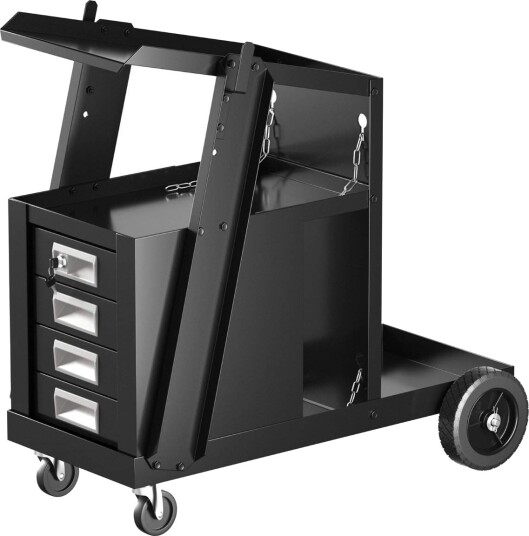 Sveisevogn med 4 skuffer & gassflaskeholder 71 x 38 x 71 cm sort
