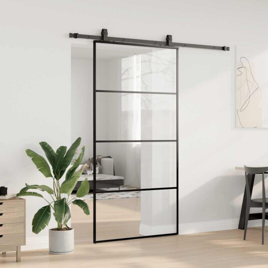 vidaXL Skyvedør med monteringssett svart 102,5x205 cm ESG-glass