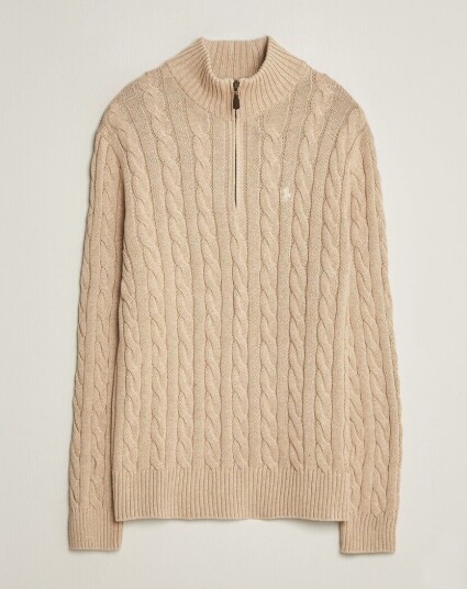 Polo Ralph Lauren Cotton Cable Half Zip Brown Heather
