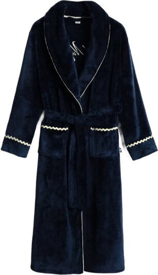 Chelsea Peers Fleece Embroidered Good Night Long Dressing Gown   NAVY   42