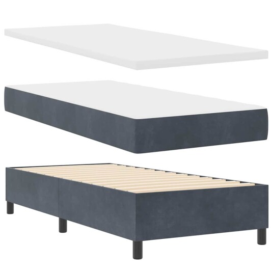 Bokfjederseng med Madrass Mørkegrå 100x200 cm Fløyel
